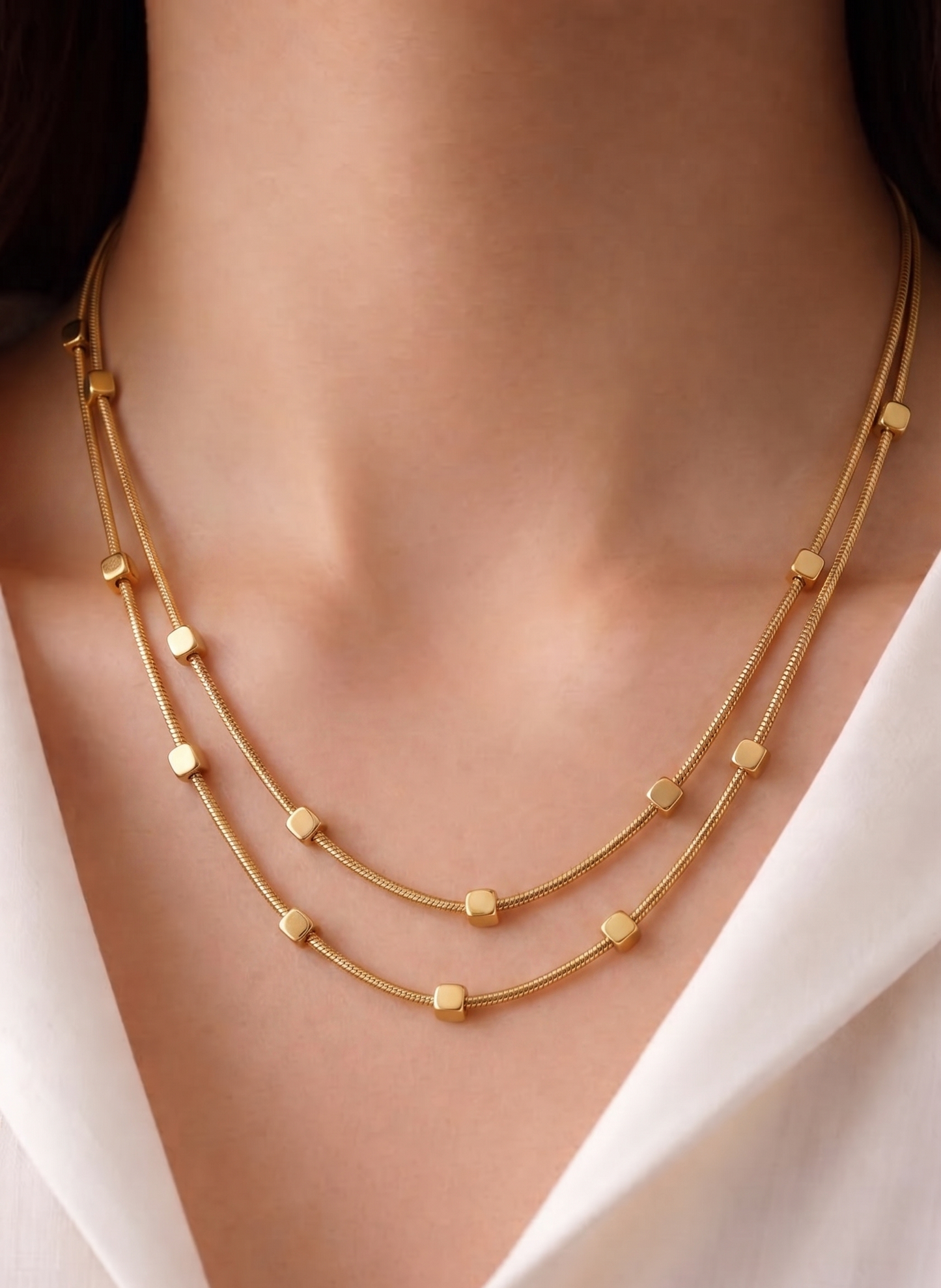 retro double layer cubic square beads necklace