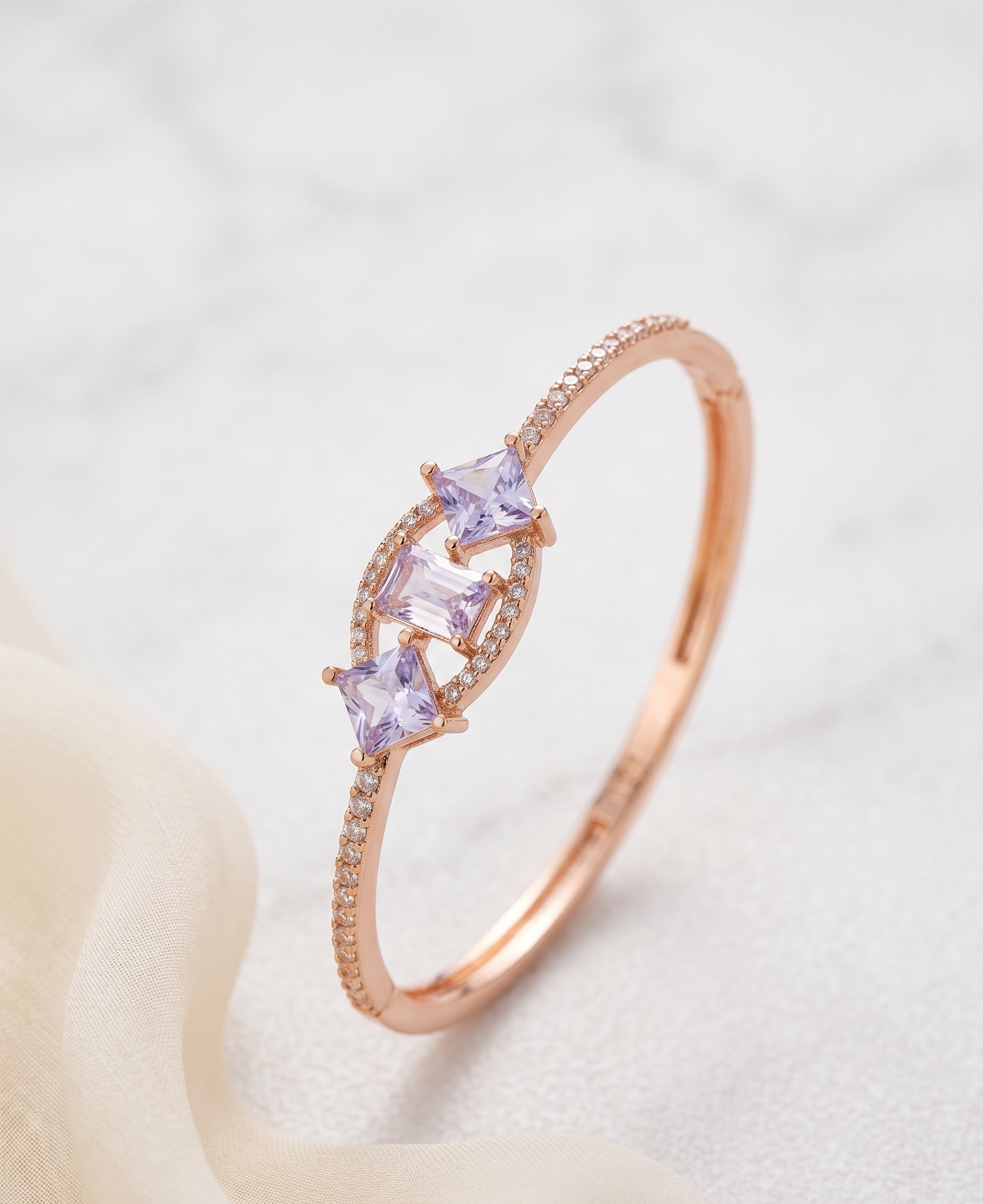 rose gold three stone cuff bracelet