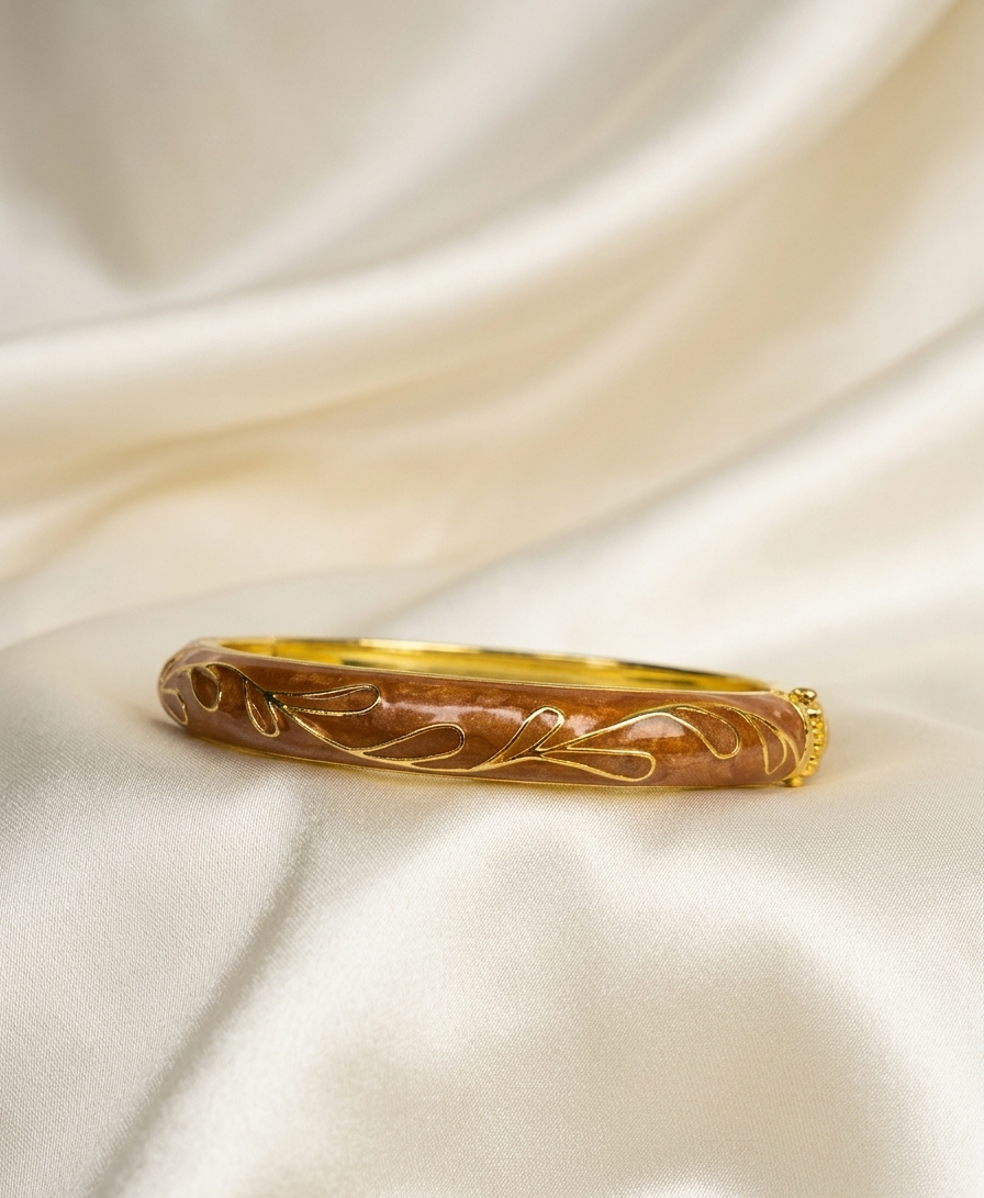 enamel bangle brown leaf