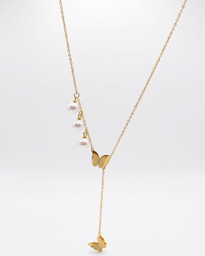 the butterfly drop with three beads necklace