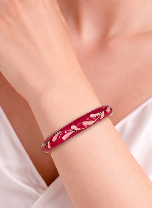 enamel bangle light pink leaf