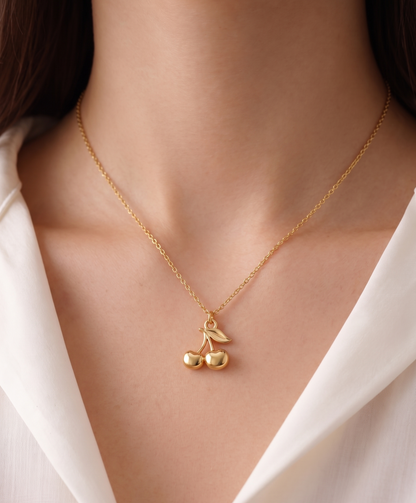 golden cherry pendant necklace