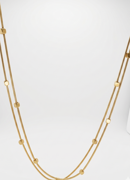 retro double layer cubic square beads necklace