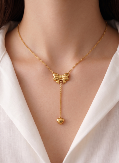 heart drop bow necklace