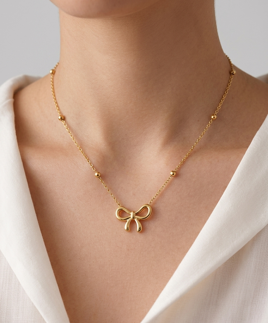 beads chain bow necklace
