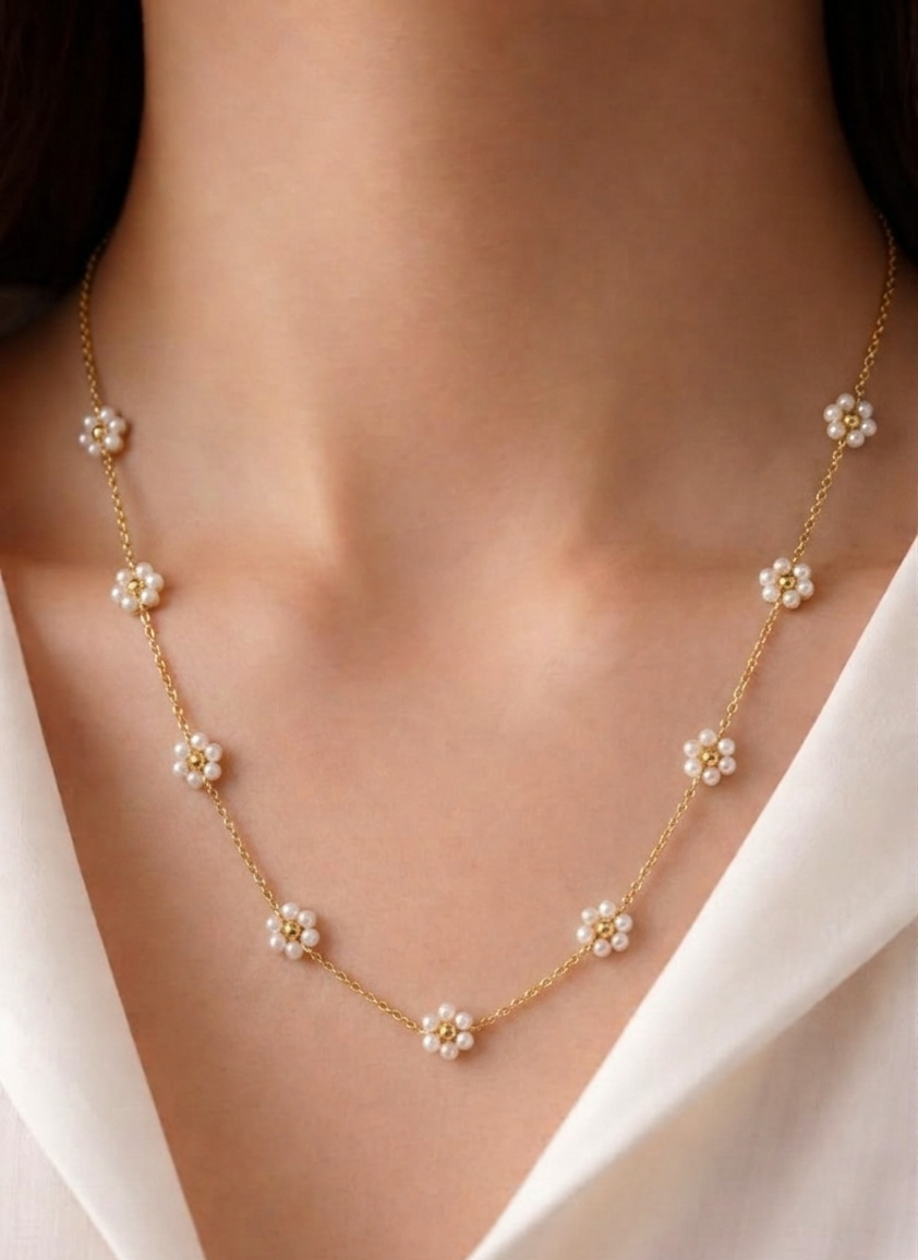 daizy pearl flower necklace