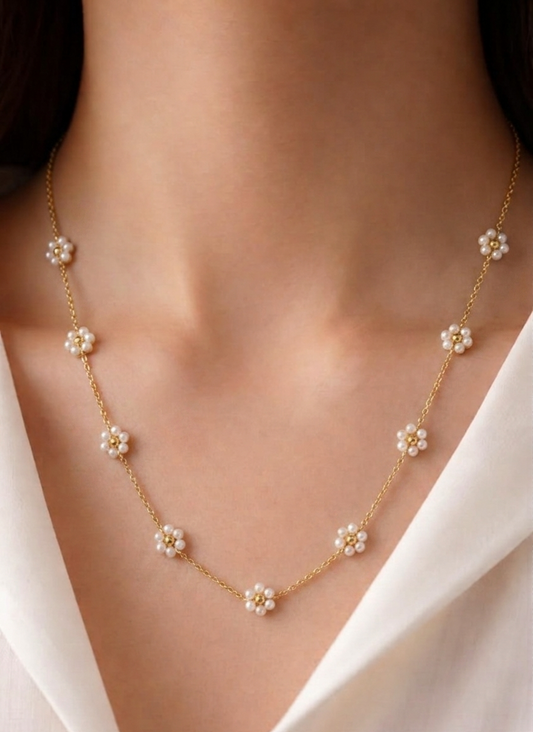 daizy pearl flower necklace