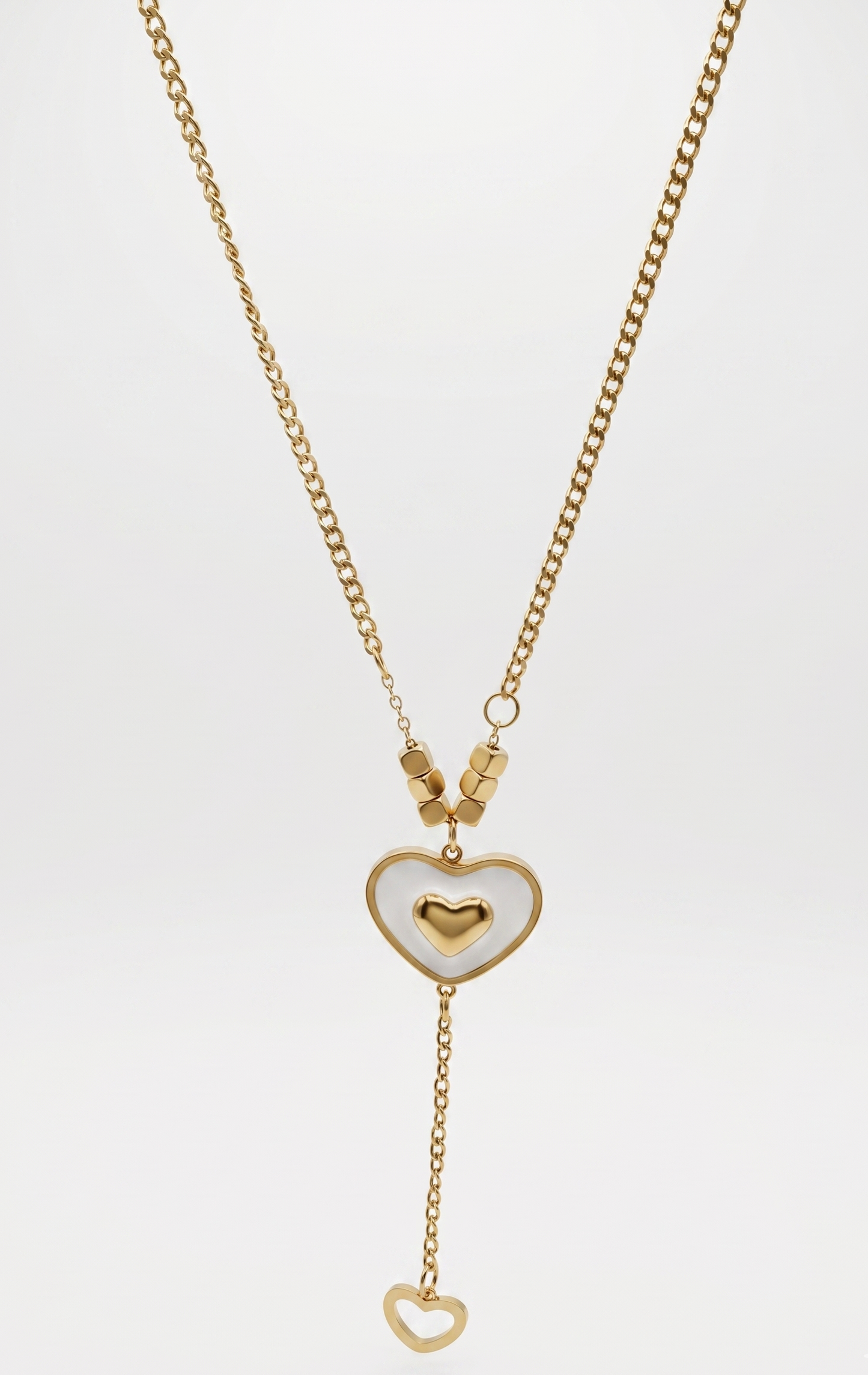 double heart and heart drop necklace