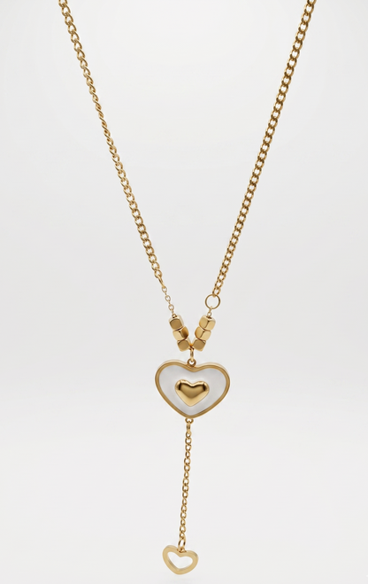 double heart and heart drop necklace