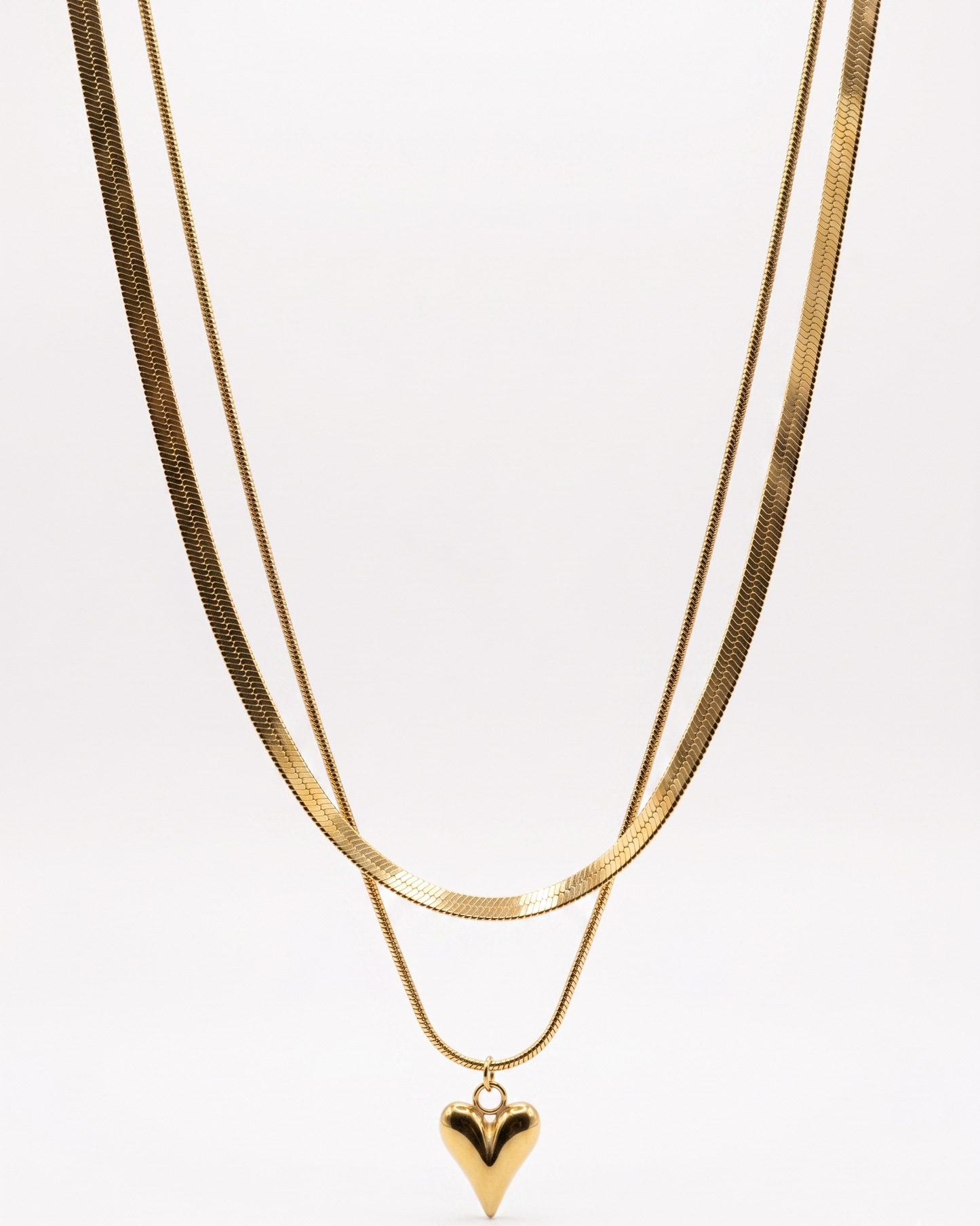 double layer trendy heart with snake chain necklace