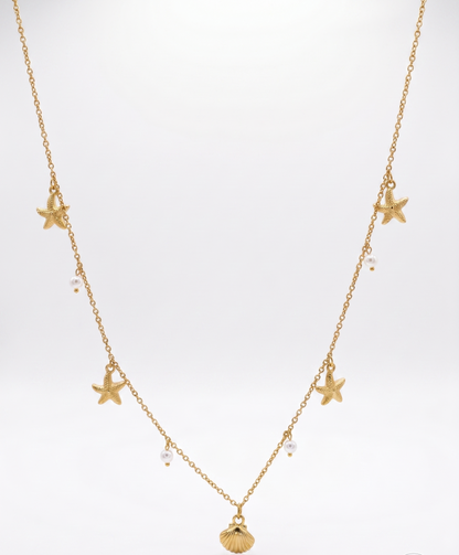 sea shell star theme pearl charms necklace