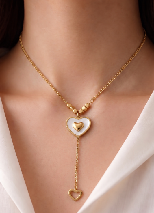 double heart and heart drop necklace