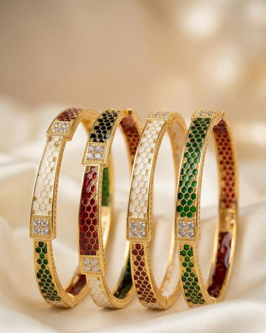 Tricolor Meenakari Gold Bangles