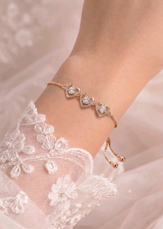 Rose Gold Trio Heart Bracelet