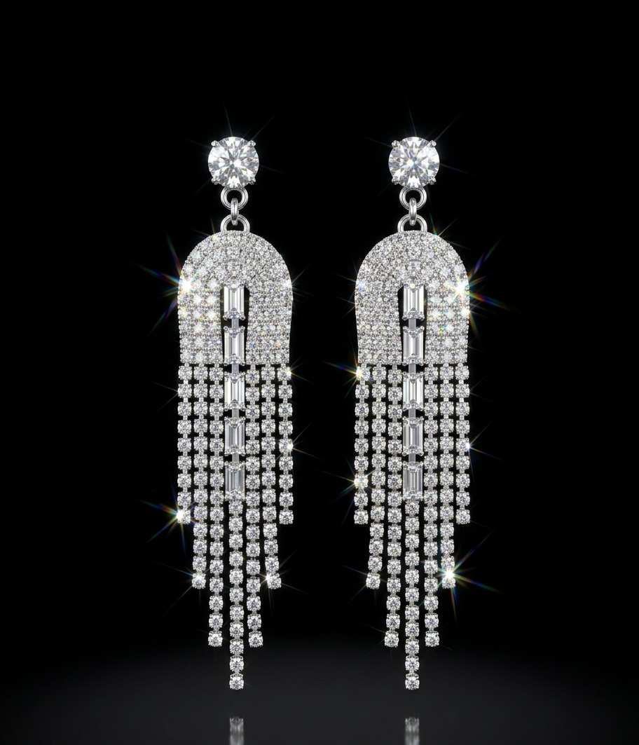 tiered crystal cascade drops earring