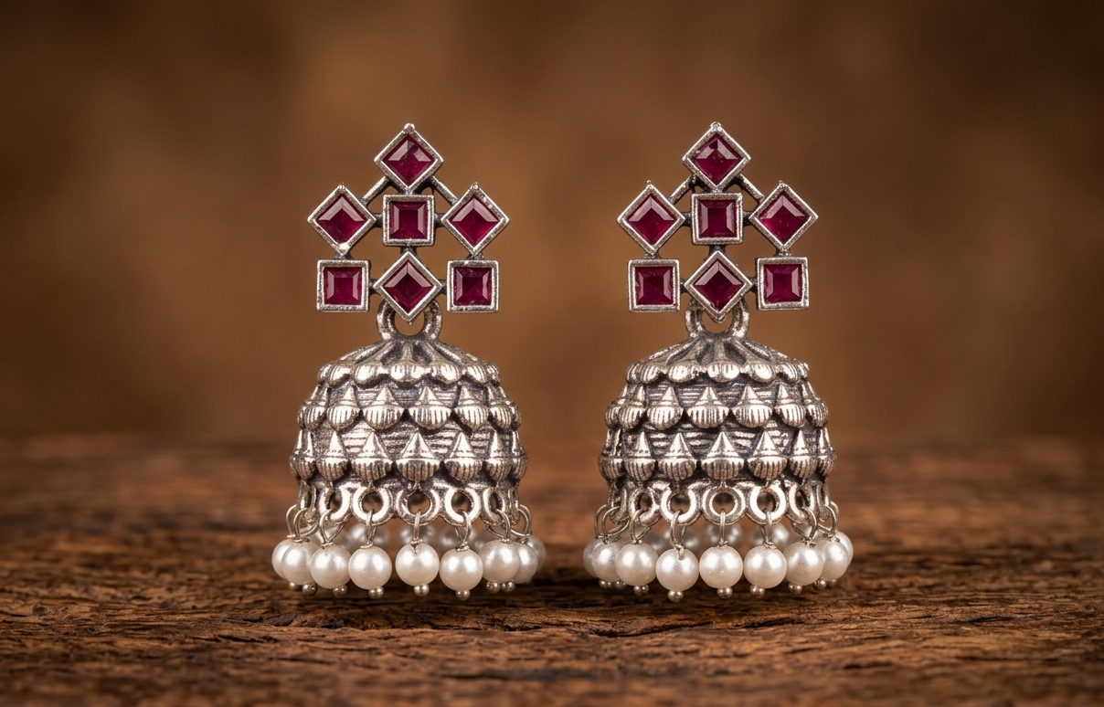 anarkali oxidised jhumkas
