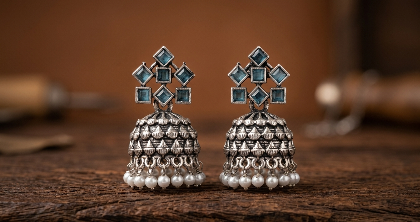 anarkali oxidised jhumkas