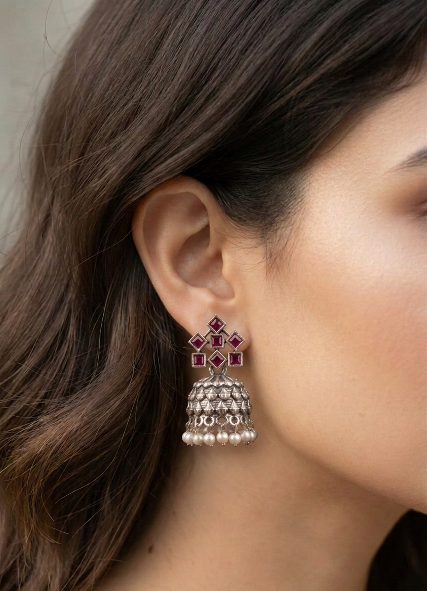 anarkali oxidised jhumkas