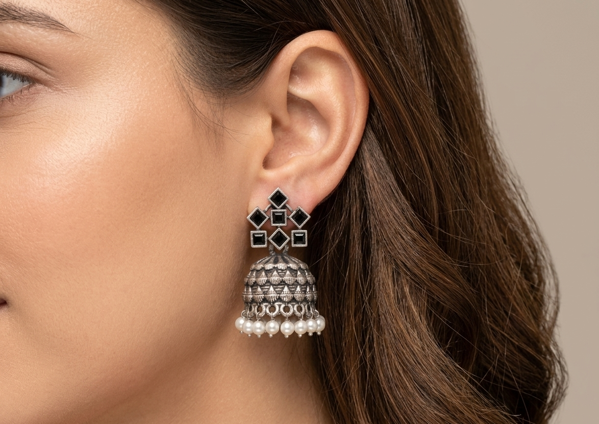 anarkali oxidised jhumkas