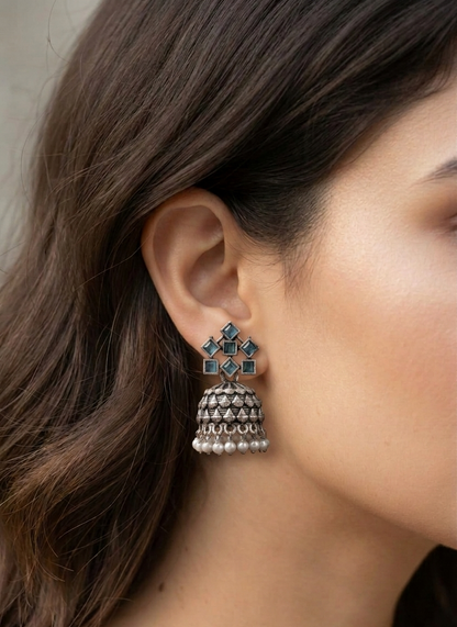 anarkali oxidised jhumkas