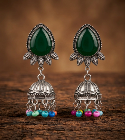 devika emerald jhumkas