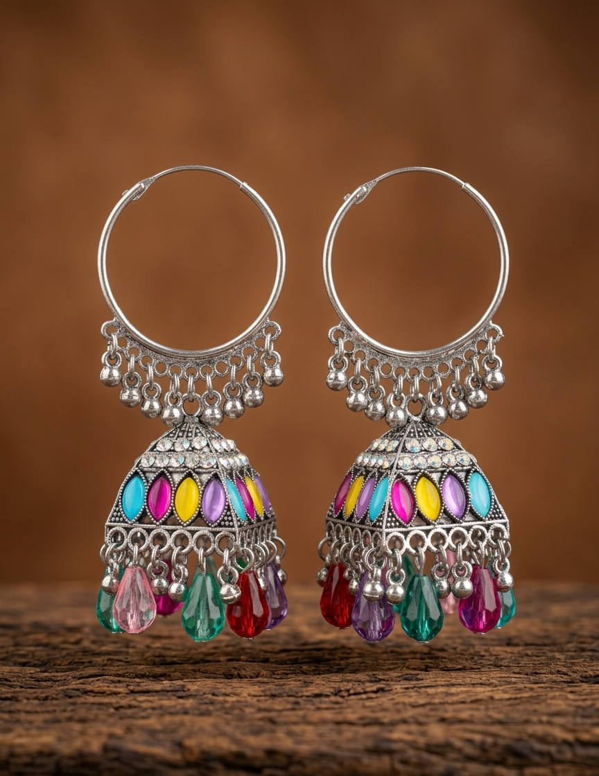 colourful drop jhumka