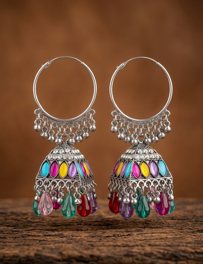 colourful drop jhumka