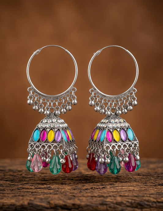 colourful drop jhumka
