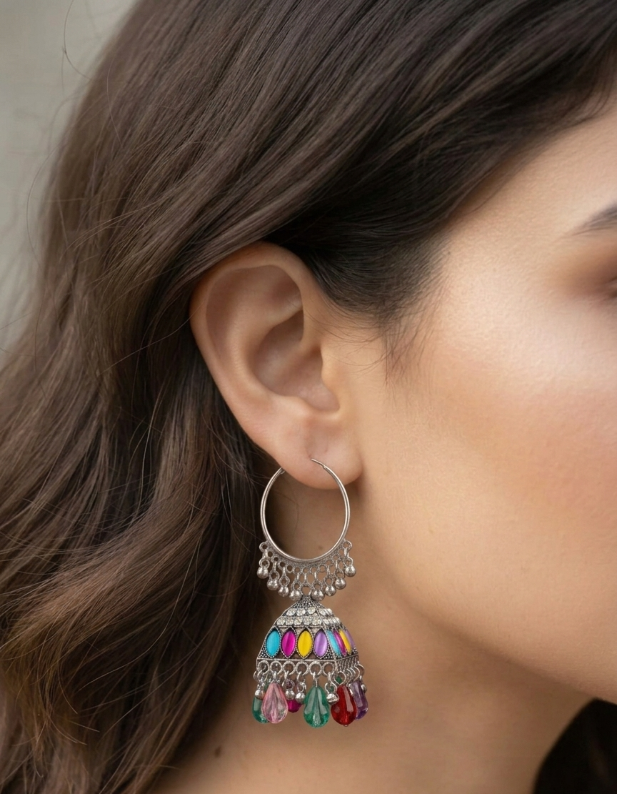 colourful drop jhumka