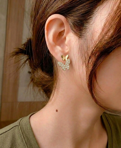 double butterfly studs earings