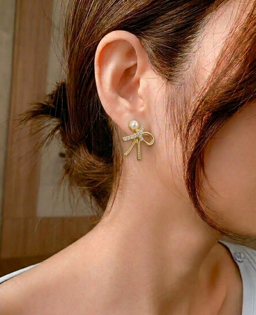 pearl bow studs