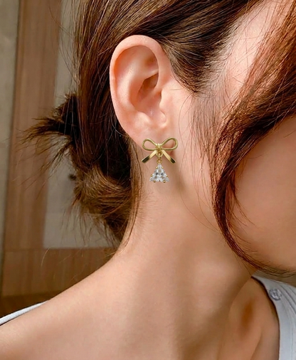 golden bow drop earings