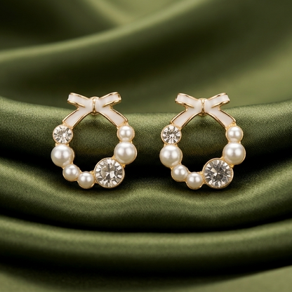 crystal bow pearl studs