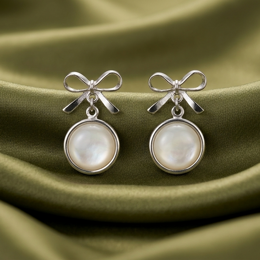 pearl bow drop earings