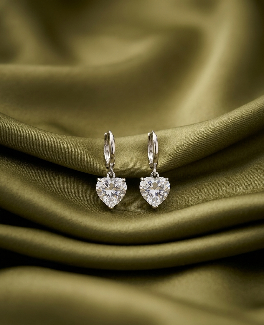crystal heart hoop earings