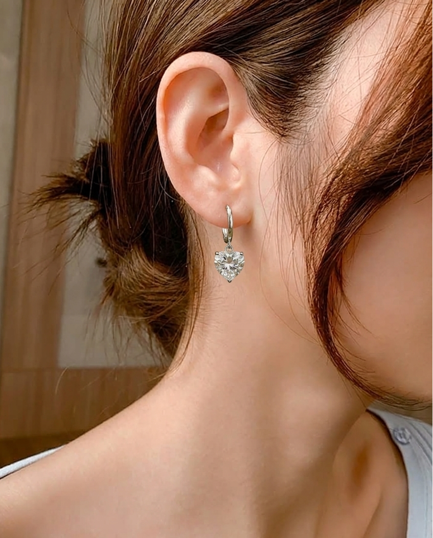 crystal heart hoop earings