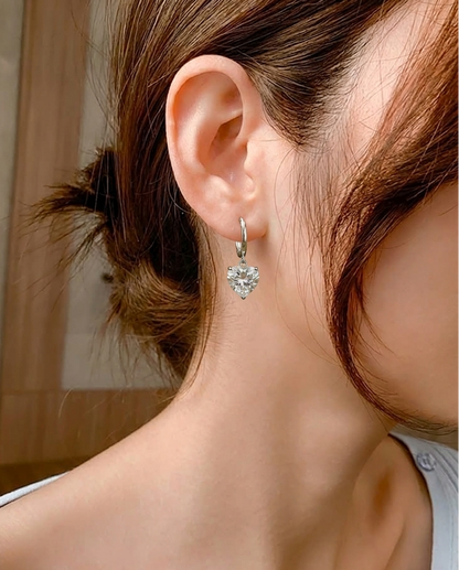 crystal heart hoop earings
