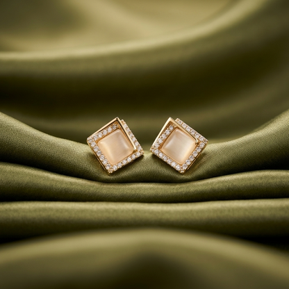 golden square opal studs