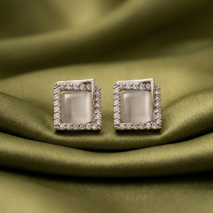 silver square opal studs