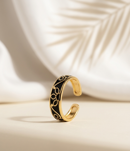 black floral enamel ring
