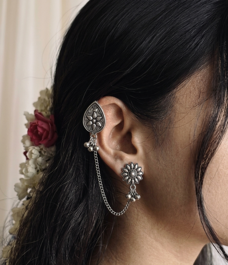 floral  earcuff with chain