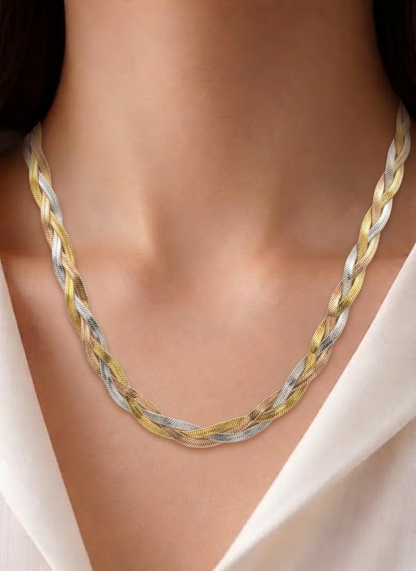 tricolour braided snakechain necklace