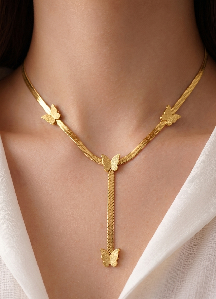 golden butterfly drip necklace