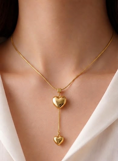 puffy heart lariat necklace