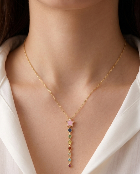 rainbow star drop necklace