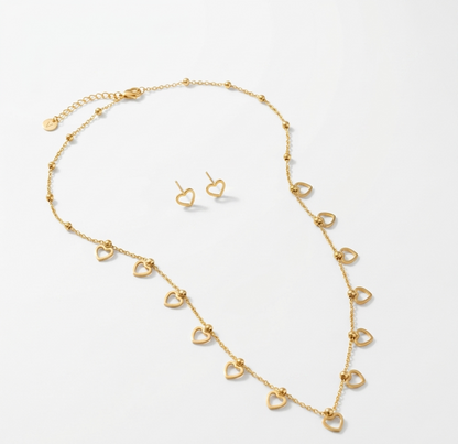 beaded heart outline necklace and studs
