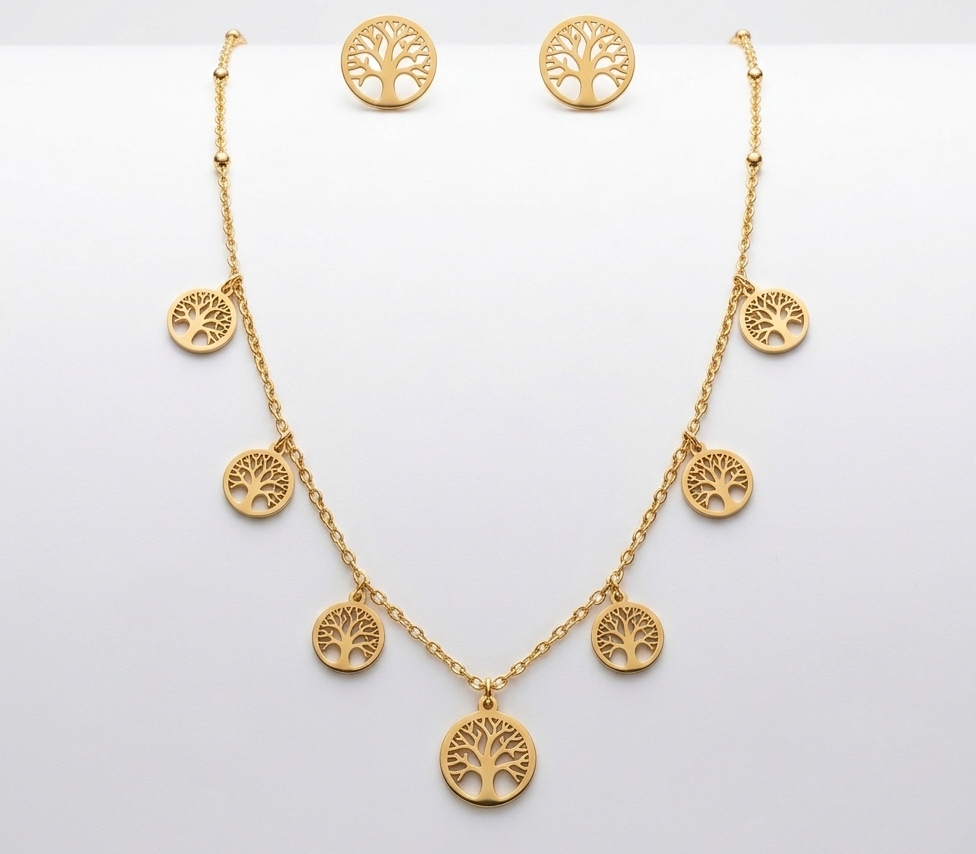 golden roots necklace and studs set