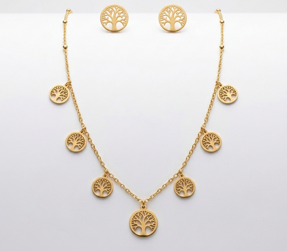 golden roots necklace and studs set
