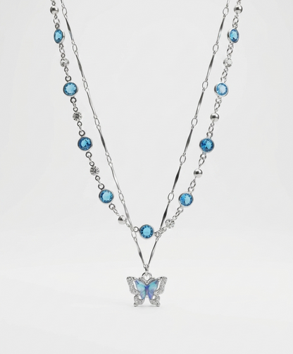 Blue Butterfly Layered Necklace