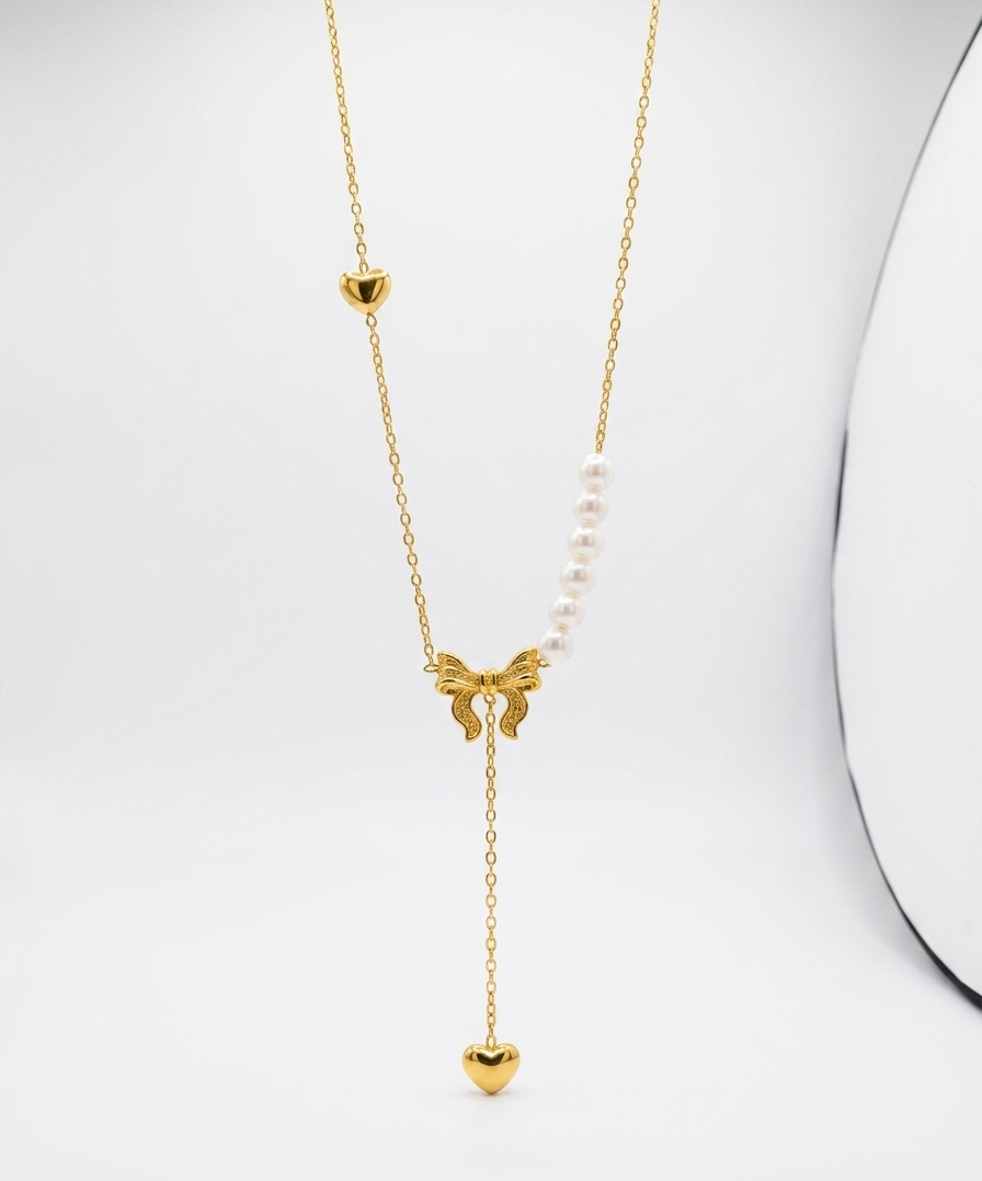 sweetheart bow drop necklace